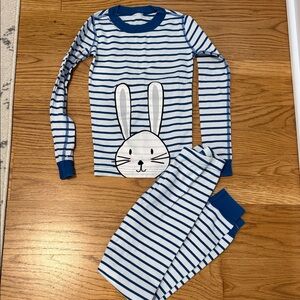 Hanna Andersson Blue Striped Pajama Set with Bunny